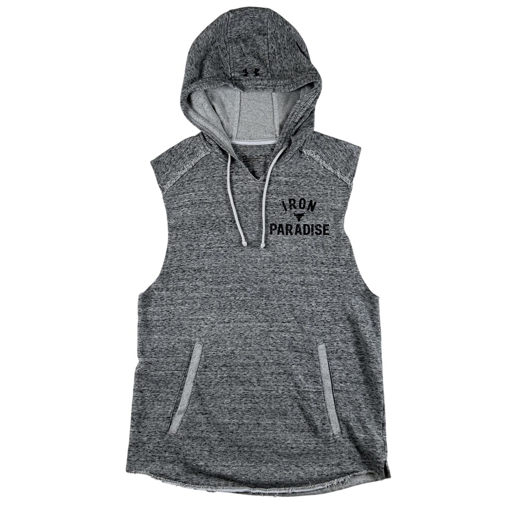 Under Armour Project Rock Shirt Mens Medium Gray Iron Paradise Hooded Tank